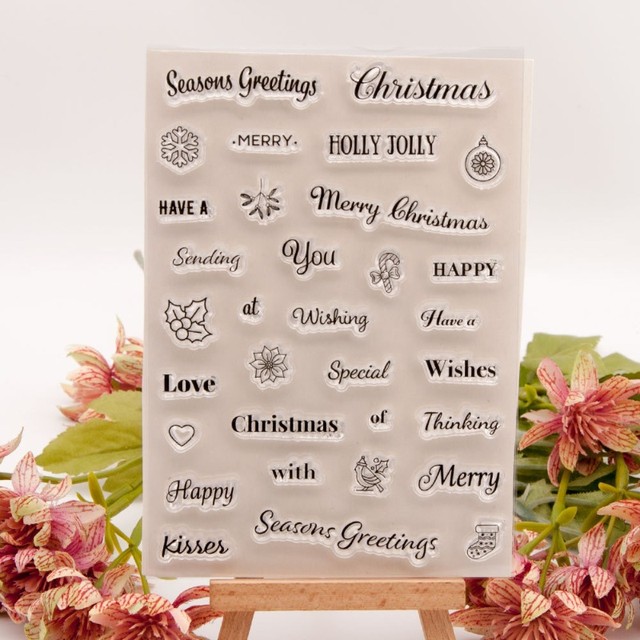 Merry Christmas Blessing Words Clear Stamps for Card Making, Transparent  Rubber Seal Stamps for Album Crafting